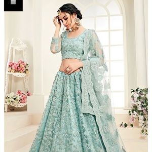 Teal Indian lehenga with heavy embroidery